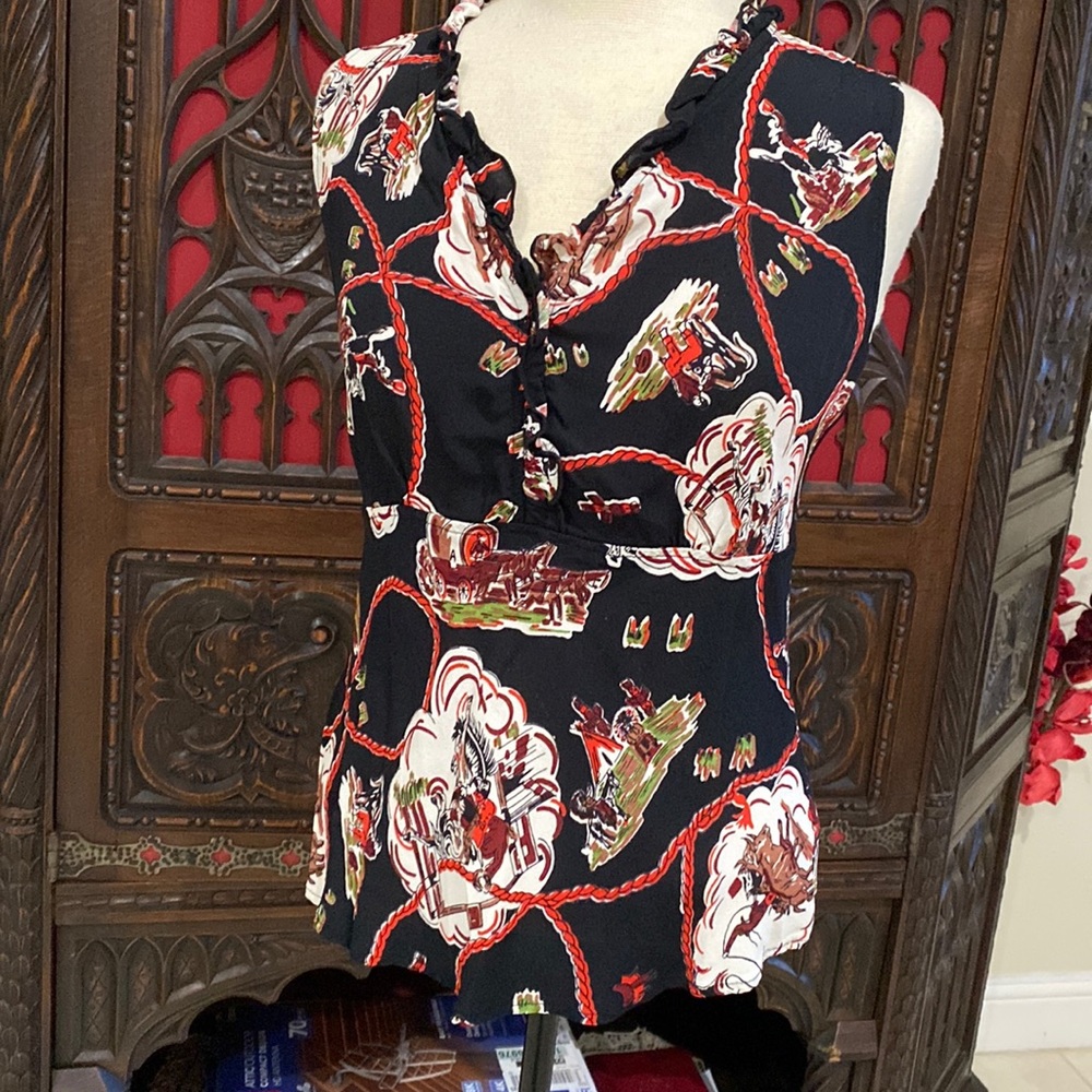 Loco Lindo western cowboy pinup 40s 50s vintage inspired top blouse S
